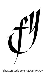 Font composition of letters f and y. Vector. Beautiful black letter on a white background. Modern and stylish calligraphy. Elegant monogram. Medieval modern style. Logo for the store. Initials.