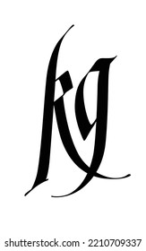 Font composition of letters k and g. Vector. Beautiful black letter on a white background. Modern and stylish calligraphy. Elegant monogram. Medieval modern style. Logo for the store. Initials.