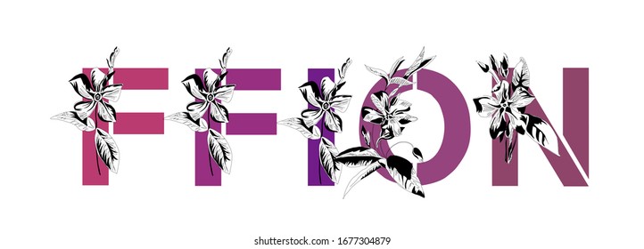 Schriftzusammensetzung mit Namen. Dekorative Blumenschrift in violett. Typografie im Stil des Jugendstils, modern, vintage.