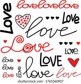 Font composition with the word "LOVE". Background. 