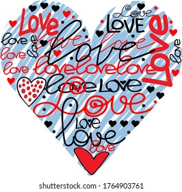 Composición de letra con la palabra "AMOR" en forma de corazón. 