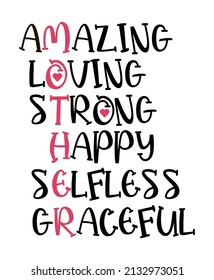 Font composition with the word MOTHER consists of other words