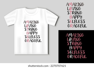Font composition with the word MOTHER consists of other words On the t shirt mockup. Vector Illustration