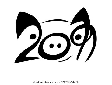 Font composition year of the pig 2019