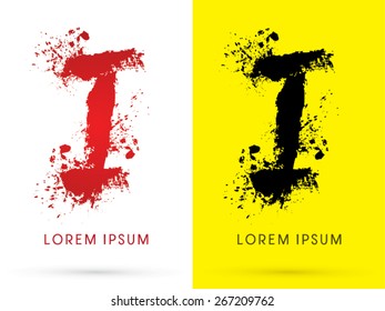 I , font, concept blood and splash, designed using red and black  colors grunge brush, sign ,logo, symbol, icon, graphic, vector.