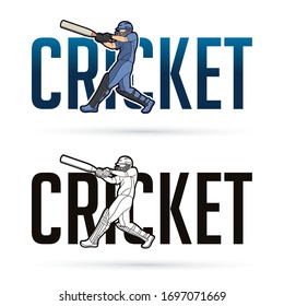 Font Cricket mit Cricketspielern Action Cartoon Sport Vektorillustration.