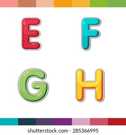 Font Cute Design Cartoon Style Vector Set E F G H
