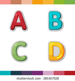 Font Cute Design Cartoon Style Vector Set A B C D