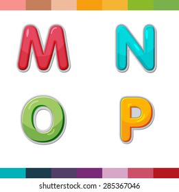Font Cute Design Cartoon Style Vector Set M N O P