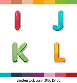 Font Cute Design Cartoon Style Vector Set I J K L
