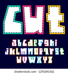 Font cutout from paper. Trendy alphabet, white vector letters, lowercase