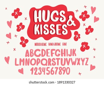 Font Valentine’s day. Typography alphabet with colorful cute illustrations. Handwritten script for holiday party celebration and crafty design. Vector with hand-drawn lettering. svg