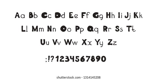 Font decorative hand drawn ABC lettering, alphabet vector letters. Handwritten typographic design. Cartoon funny bold letters for logo, poster, postcard, hand drown design. Vector alphabet, lettering.