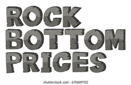 Font Deisgn For Phrase Rock Bottom Prices Illustration