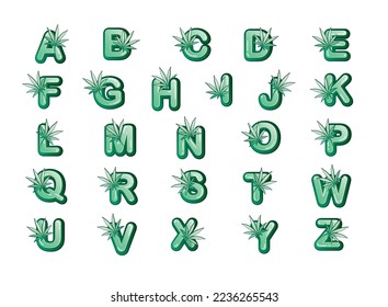 font design a b c to z  medical marijuana, cannabis green leaf logo. vector illustration. - Vector