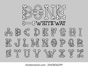 Font design of BONE with outline and shadow effect in spooky and halloween cartoon style for clothing and apparel