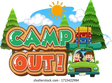 Diseño de fuentes para campamento con tienda en la ilustración del parque