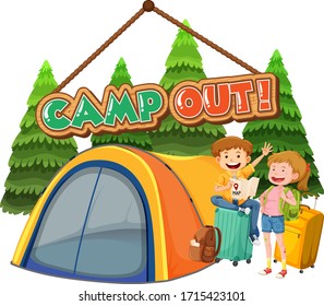 Font design for camp out with tent in the park illustration