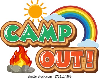 Font design for camp out with tent in the park illustration