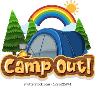 Font design for camp out with tent in the park illustration