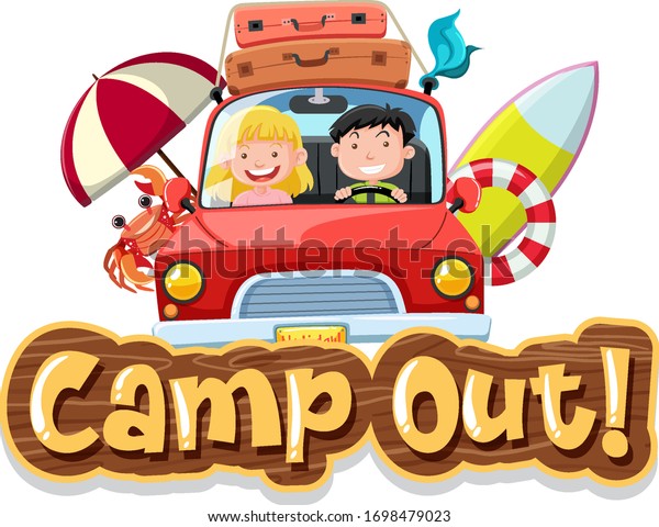 Font design for camp out with tent in the
park illustration