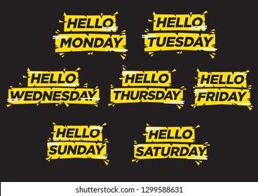 Font design of days of the week: monday, tuesday, wednesday, thursday, friday, saturday, sunday. Vector isolated illustration.