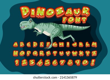 Font design for english alphabets in dinosaur character on color template illustration