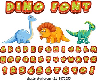 Font design for english alphabets in dinosaur character illustration