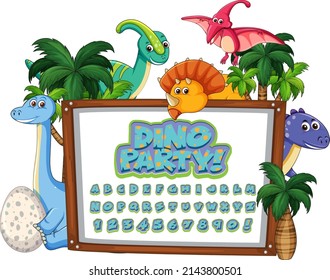 Font design for english alphabets in dinosaur character on white board illustration