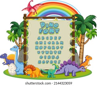 Font design for english alphabets in dinosaur character on canvas board illustration