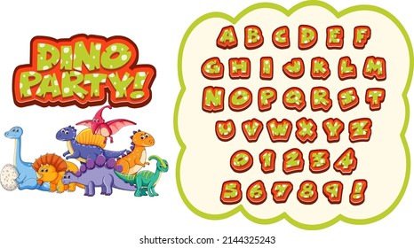 Font design for english alphabets in dinosaur character on template illustration