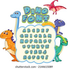 Font design for english alphabets in dinosaur character on template illustration