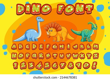 Font design for english alphabets in dinosaur character on color template illustration