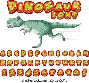 Font design for english alphabets in dinosaur character illustration