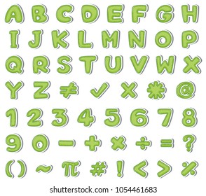 Font design for english alphabets and numbers in green color illustration