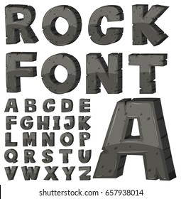 Font design for english alphabets with stone block illustration