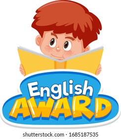 Font design for English award with boy reading book illustration