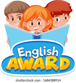 Font design for English award with three children reading big book illustration