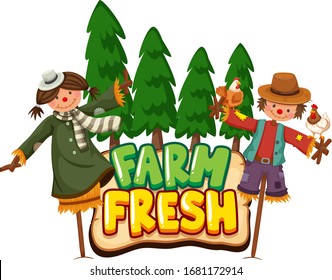 Font design for farm fresh with two scarecrows  illustration