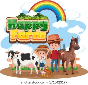 Font design for farmers and animals on the farm illustration