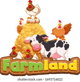 Font design for farmland with many farm animals illustration