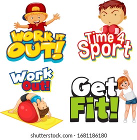 Font design for four phrases on white background illustration