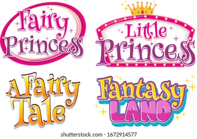 Font design for four phrases related to fairy tale illustration