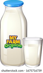 Font design with fresh milk in bottle and glass illustration