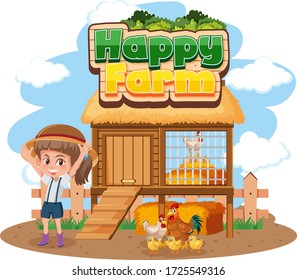 Font design for happy farm on white background illustration