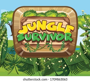 Font design for jungle survivor with forest background illustration