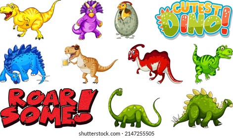 Font design and many dinosaurs illustration