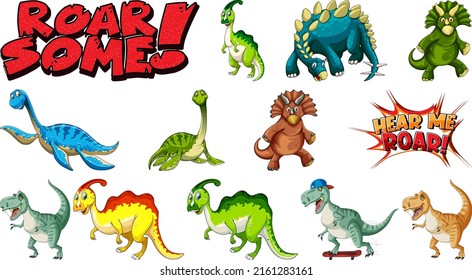 Font design and many dinosaurs illustration