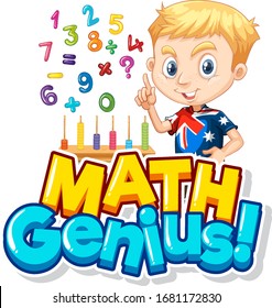 Font design for math genius with boy and numbers illustration