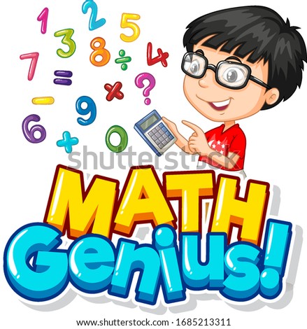 Font design for math genius with boy and numbers illustration